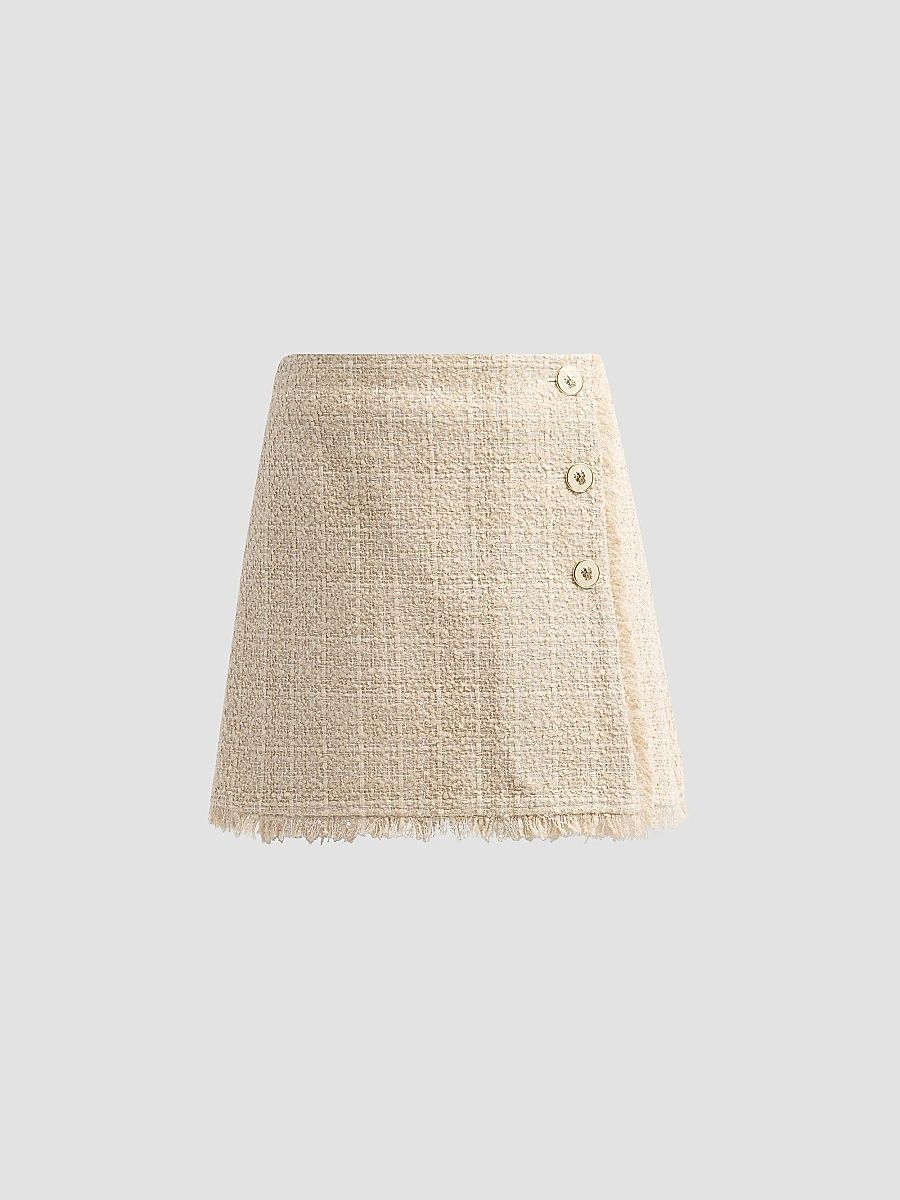 Women's Connie Tweed Wrap-Front Mini Skirt - Bone - Size 12