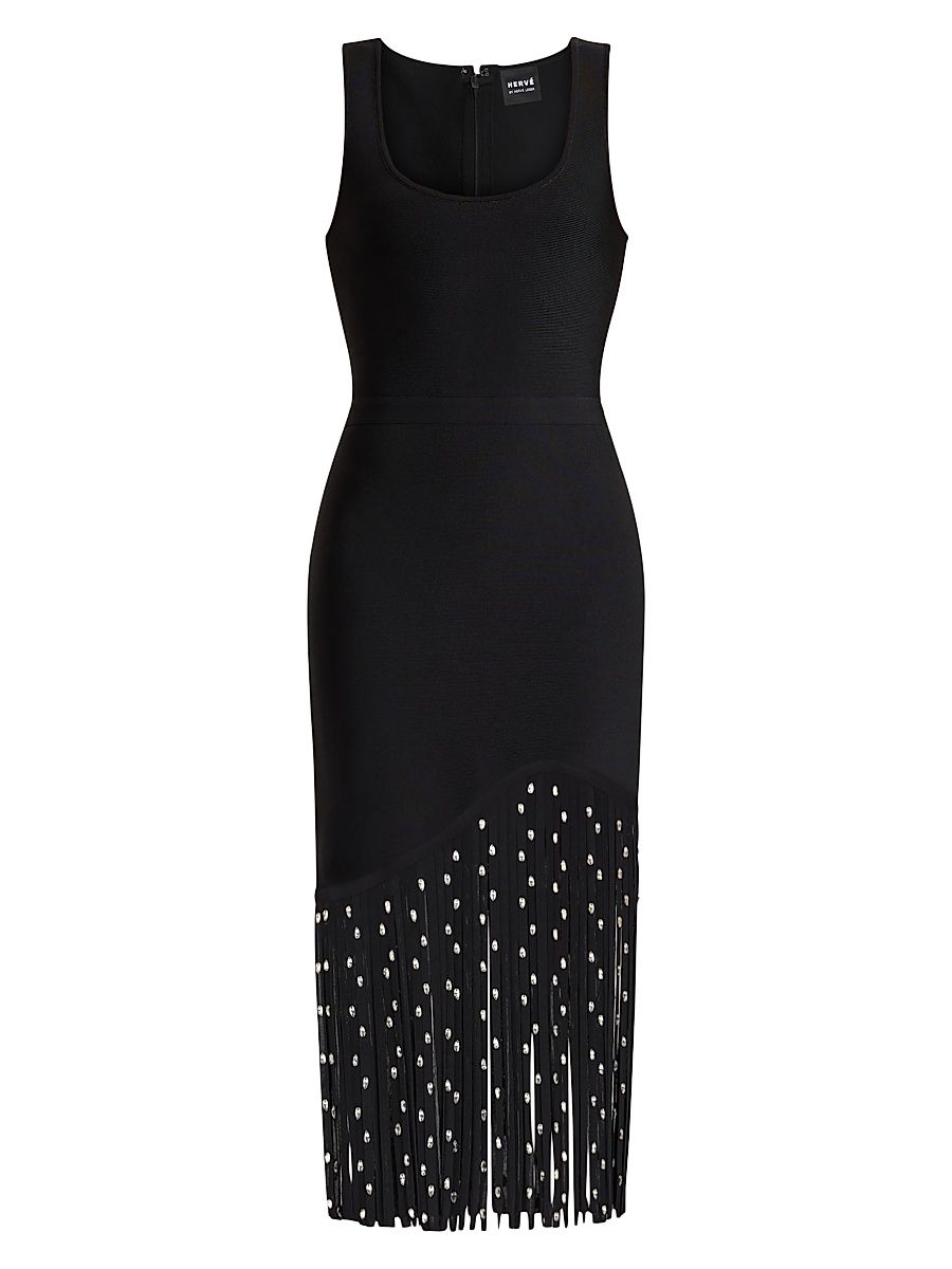 Women's Reagan Hardware Fringe Midi-Dress - Black - Size XS