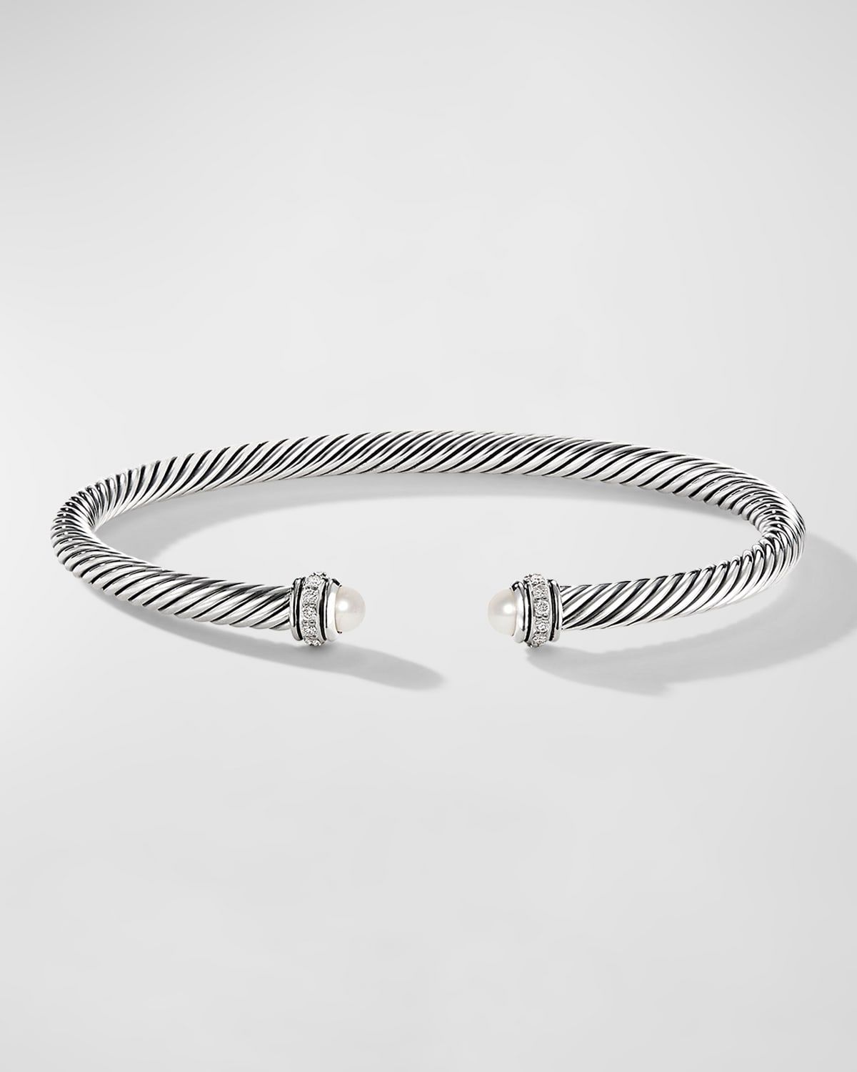 Cable Bracelet with Gemstone and Diamonds in Silver, 4mm