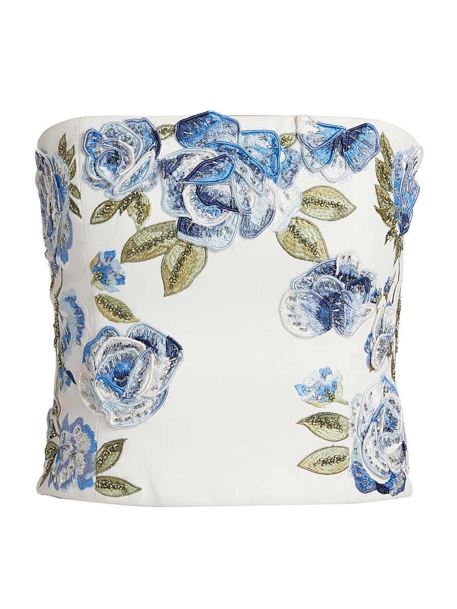 Women's Cece Floral Embroidered Crop Top - Off White Multi - Size 14