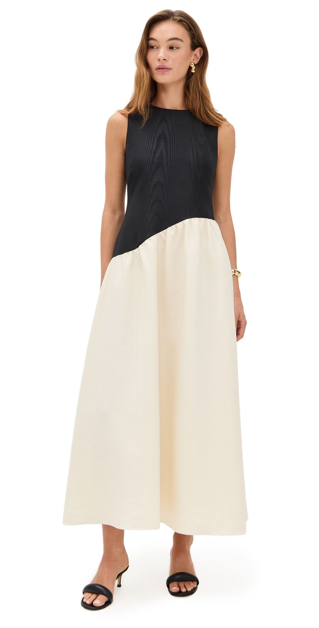 SIMONMILLER Laurel Moire Midi Dress Black/Bone S