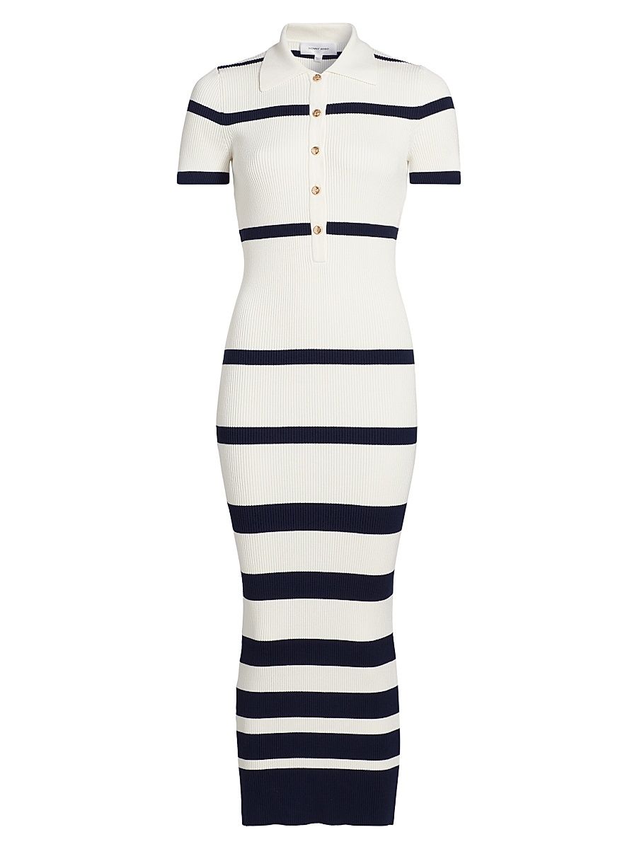Women's Landis Striped Body-Con Midi-Dress - Ivory Navy - Size Medium
