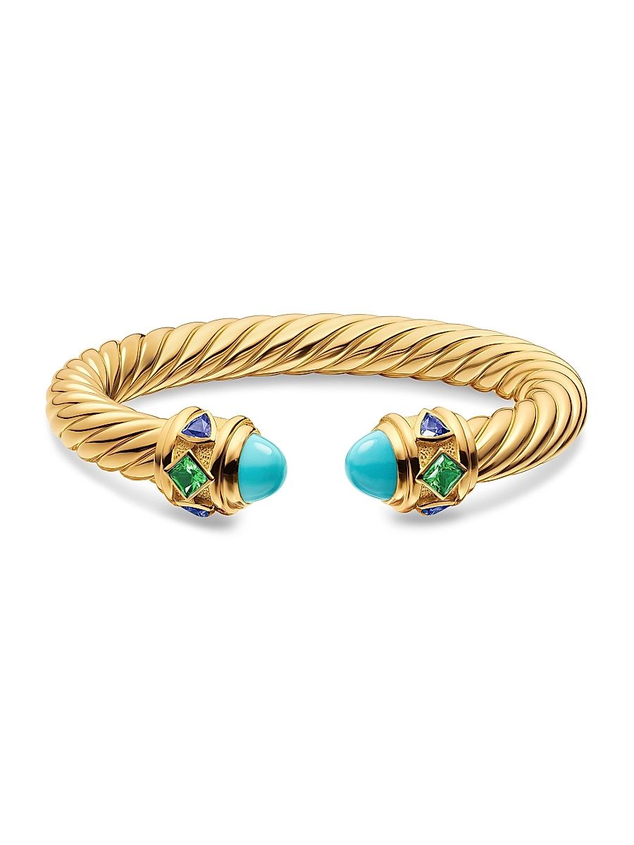 Women's Renaissance Cablespira Bracelet in 18K Yellow Gold - Turquoise - Size Small
