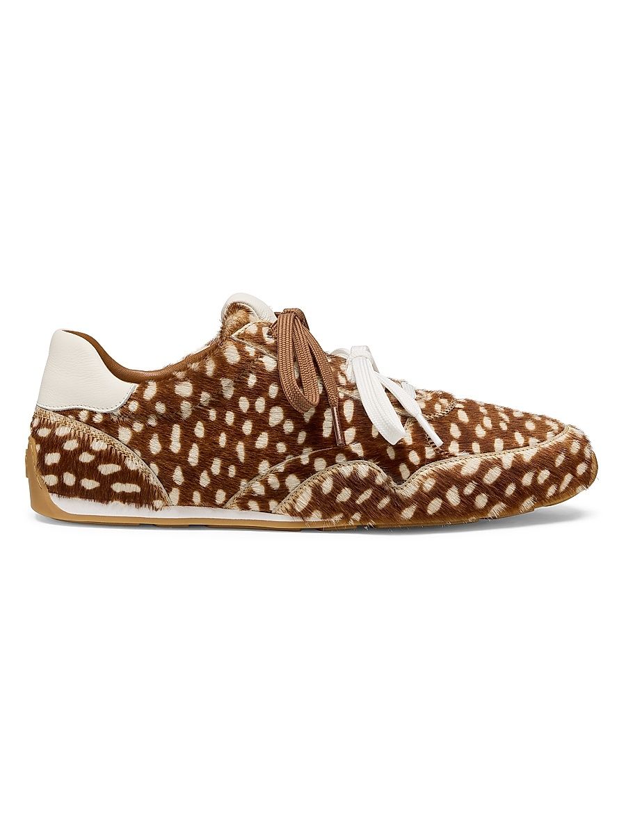 Women's Bond Sport Deerskin Calf Hair Low-Top Sneakers - Brown And White - Size 9