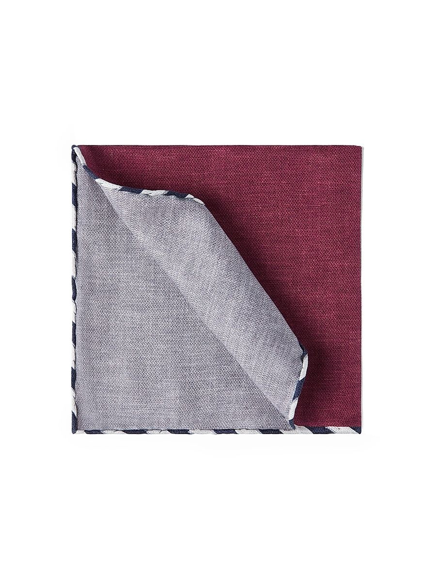 Men's Silk Pocket Square with Striped Border - Cherry