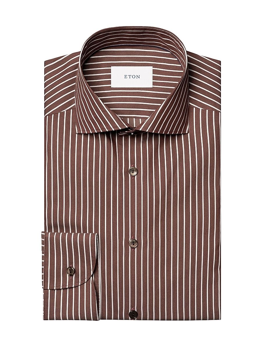 Men's Contemporary-Fit Striped Cotton-Silk Shirt - Red - Size 18