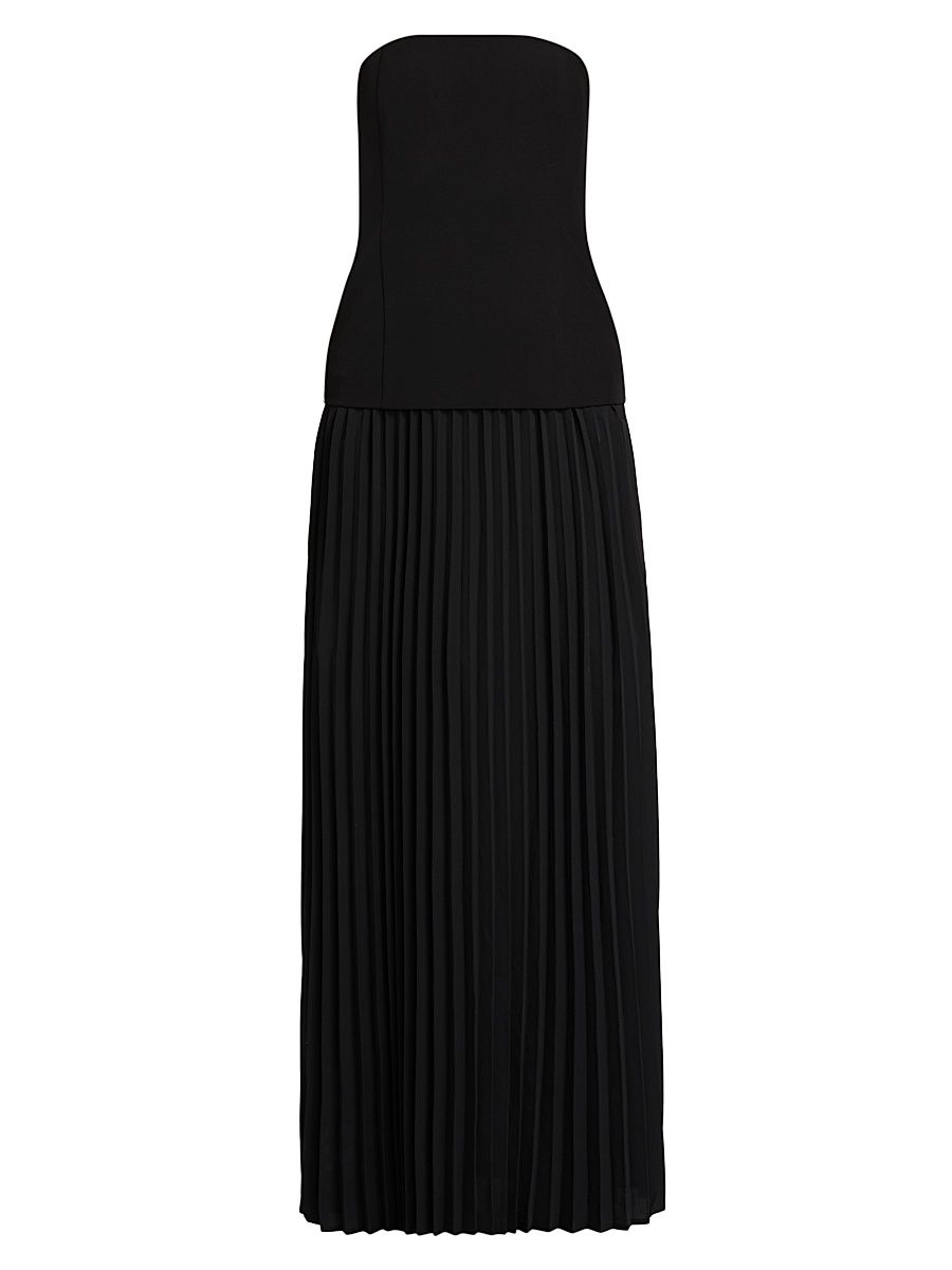 Women's Cody Crepe Strapless Pleated Maxi Dress - Black - Size Large