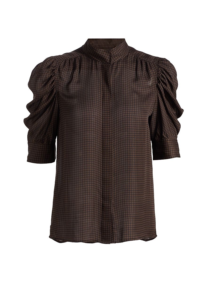 Women's The Gillian Houndstooth Silk Top - Americano Multi - Size XL