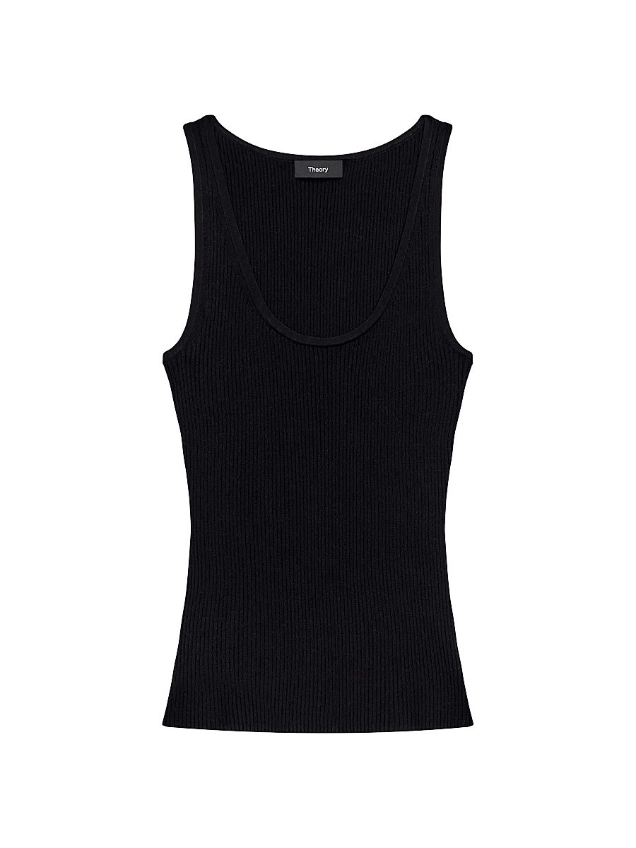 Women's Rib-Knit Scoopneck Tank Top - Black - Size Large