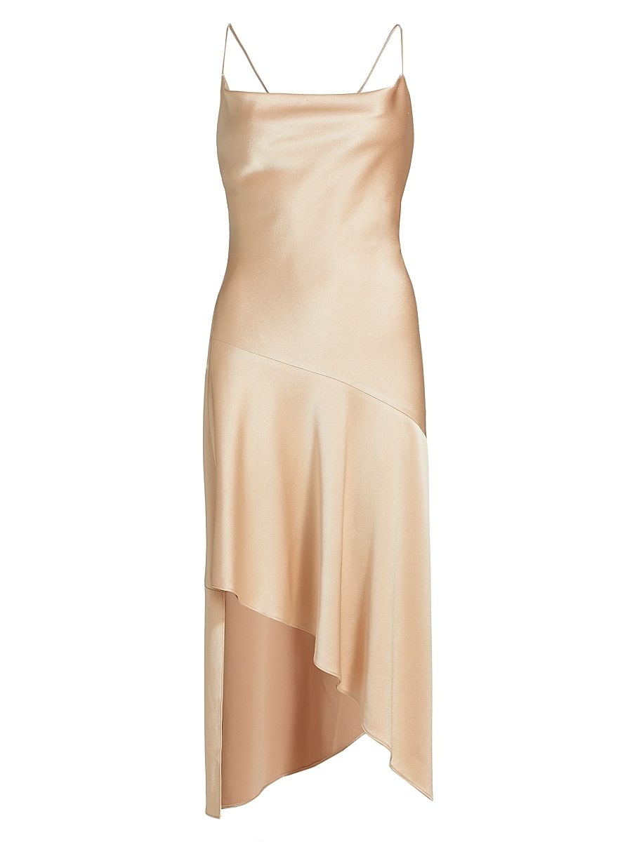 Women's Harmony Satin Asymmetric Midi-Dress - Almond - Size 10