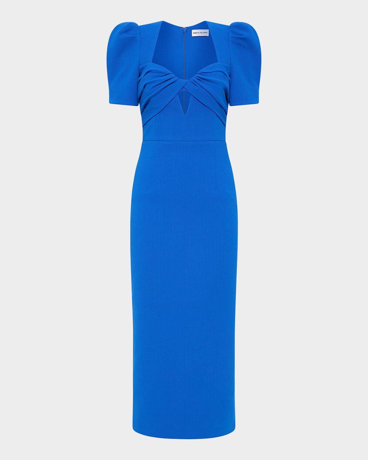 Antonella Puff-Sleeve Sweetheart Midi Dress