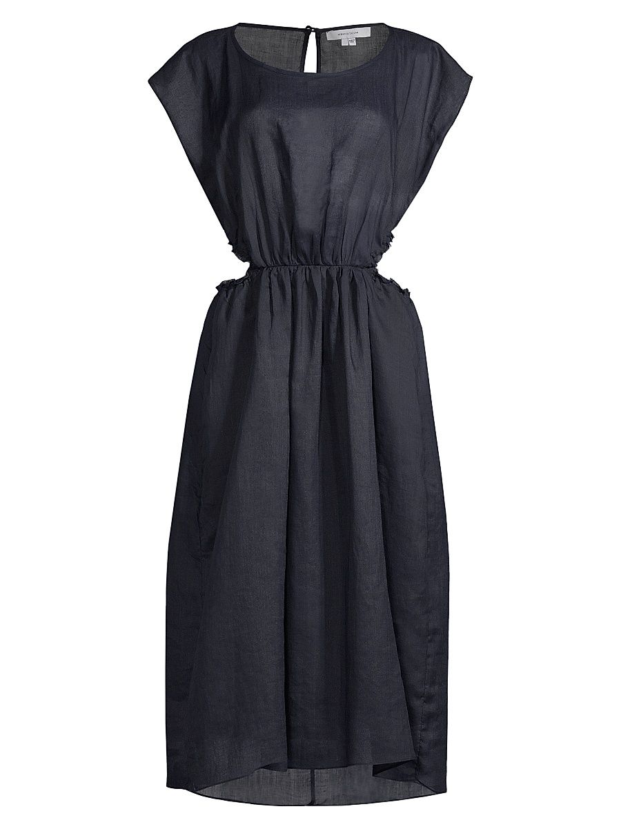 Women's Ramie Cut-Out Midi Dress - Navy - Size Medium