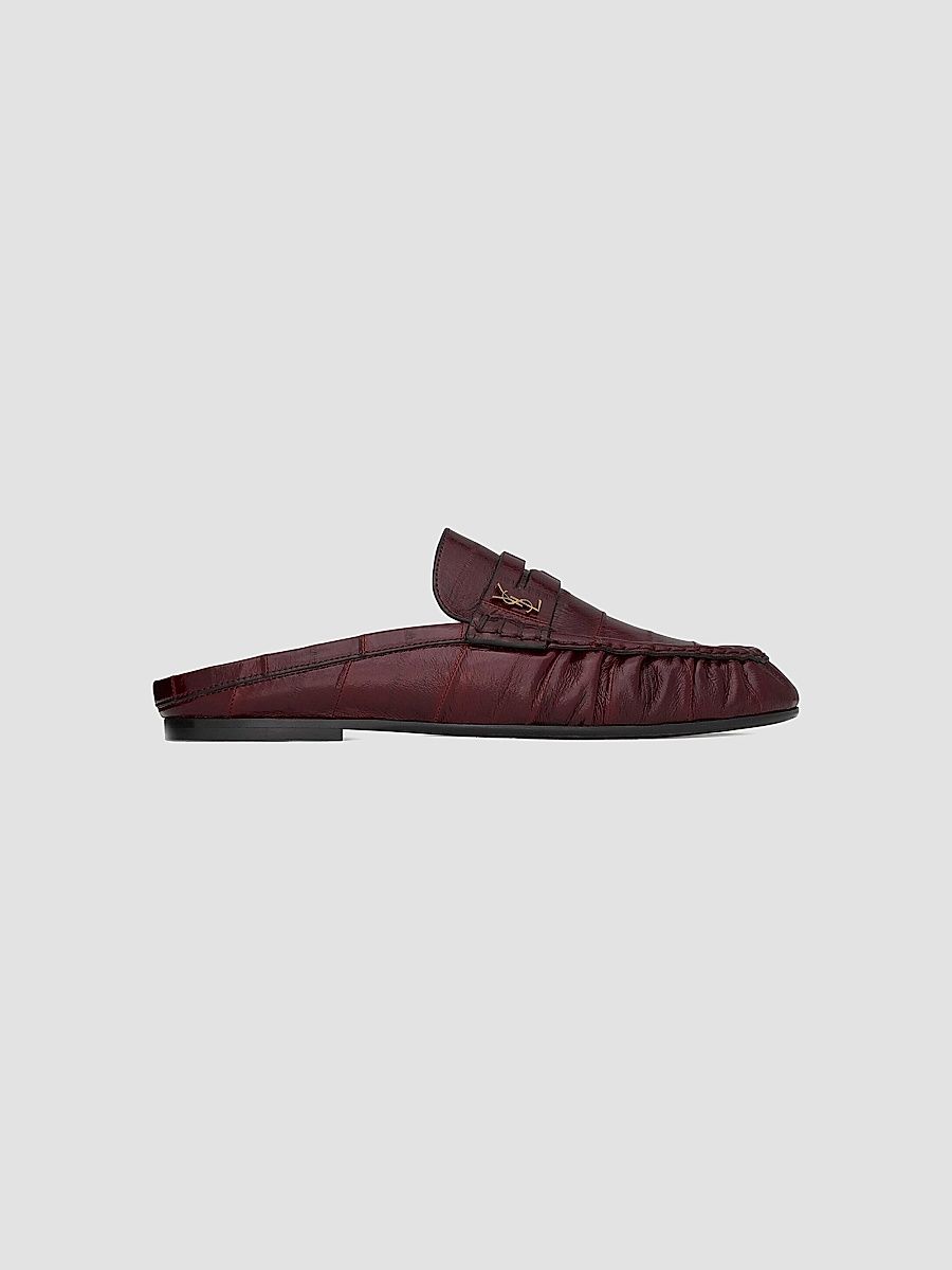 Saint Laurent Women's Le Loafers Mules in Eel - Deep Bordeaux - Size 12