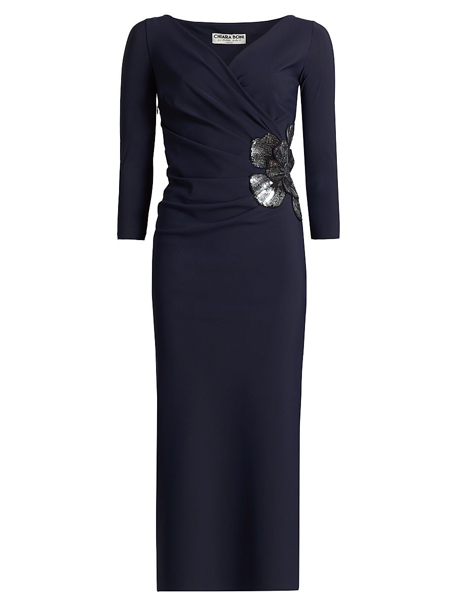 Women's Onori Sequined Floral Cocktail Dress - Midnight - Size 4