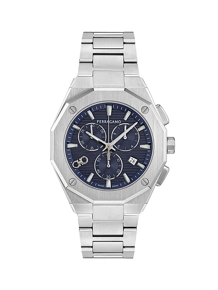 Men's Ferragamo Edge Chronograph Stainless Steel Bracelet Watch/42MM - Stainless Steel Blue Dial