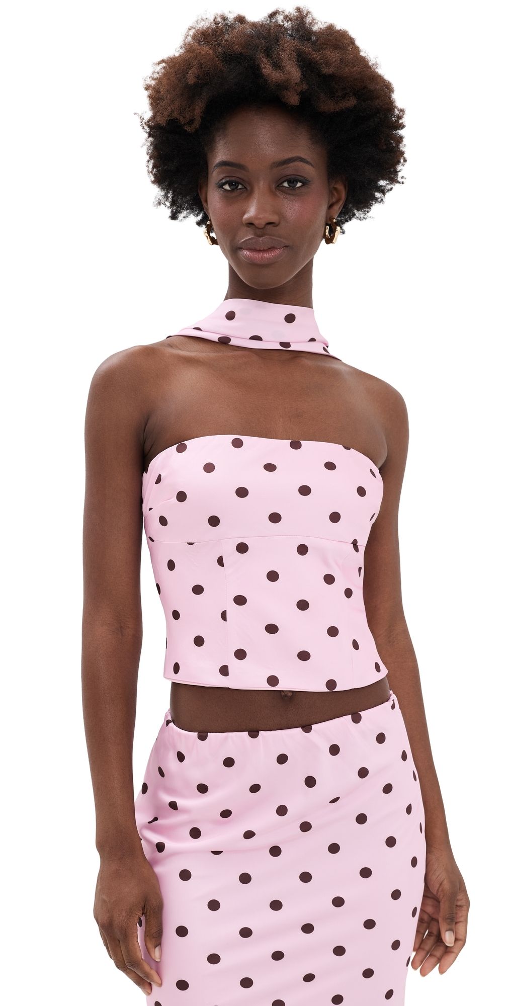 Runaway the Label Blaine Reverse Halter Top MUSK/CHOC POLKA XL