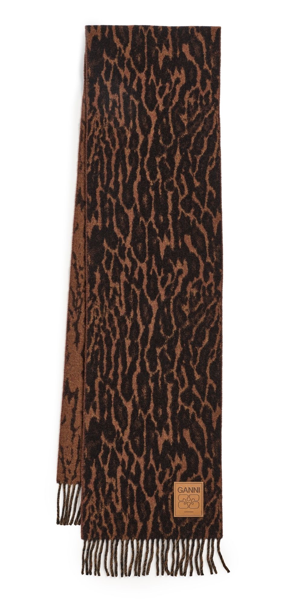 GANNI Compact Leopard Wool Scarf Rawhide One Size