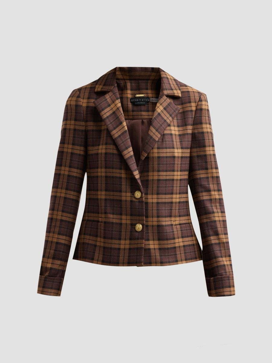 ALICE + OLIVIA Women's Macey Check Blazer - Dark Chocolate Camel - Size 14
