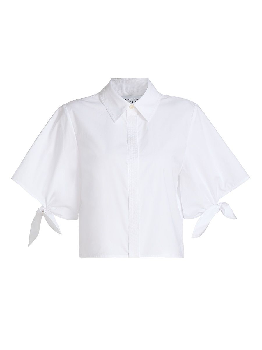 Women's Corinna Point Collar Cotton Top - Optic White - Size XL