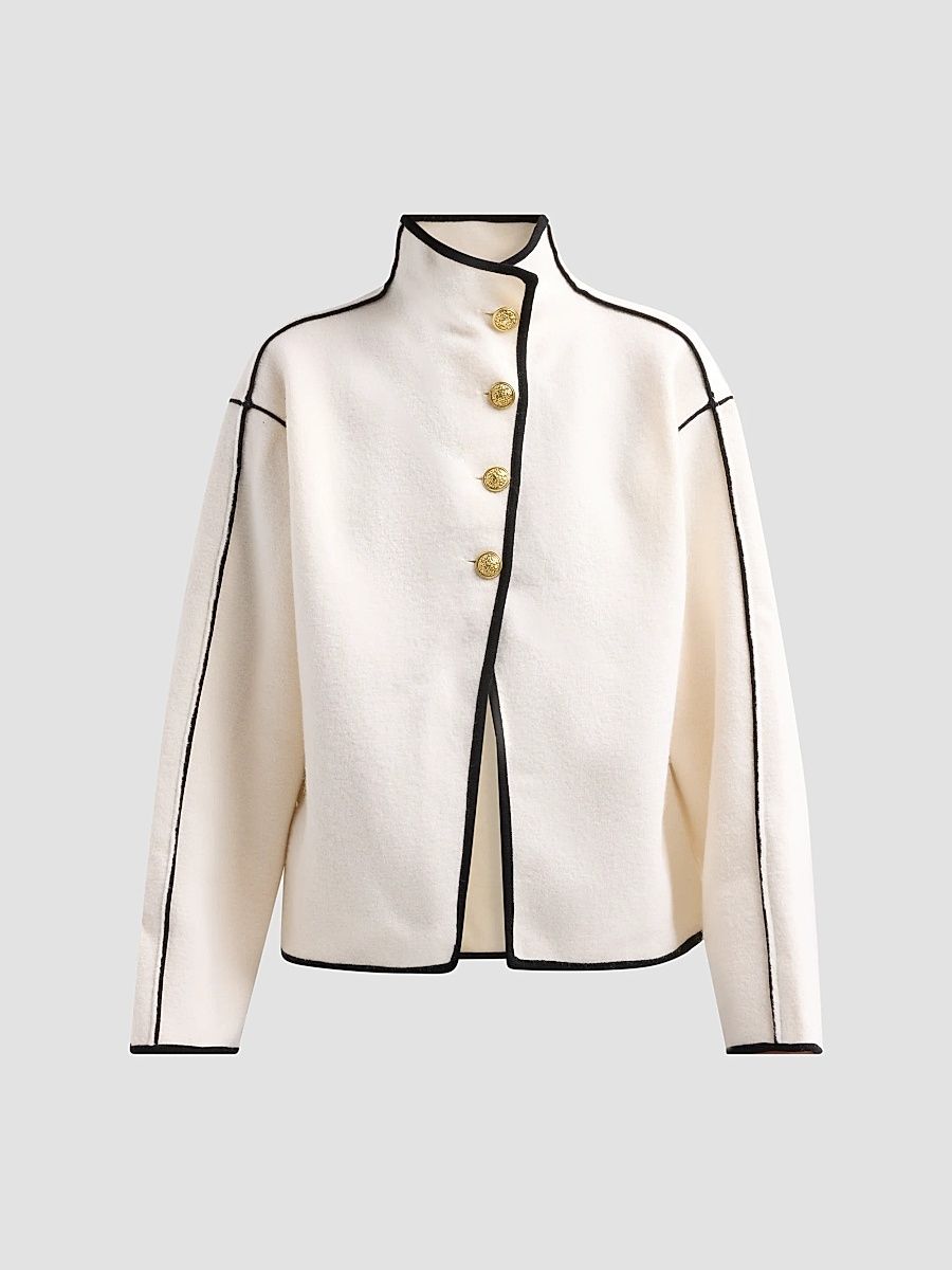 ALICE + OLIVIA Women's Pearson Contrast-Trim Wool Sweater Jacket - Soft White Black - Size XL