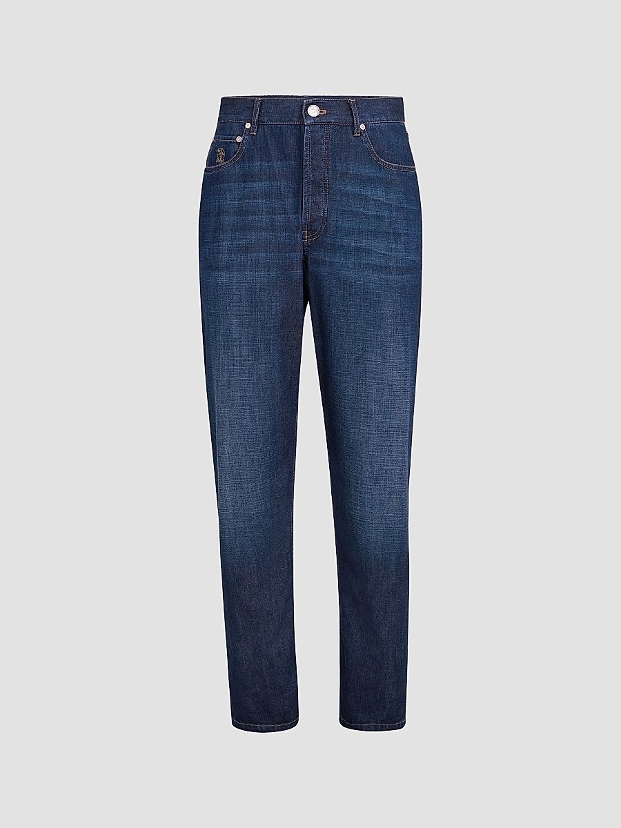 Men's Lightweight Old Denim Iconic Fit Five-Pocket Jeans - Dark Denim - Size 48