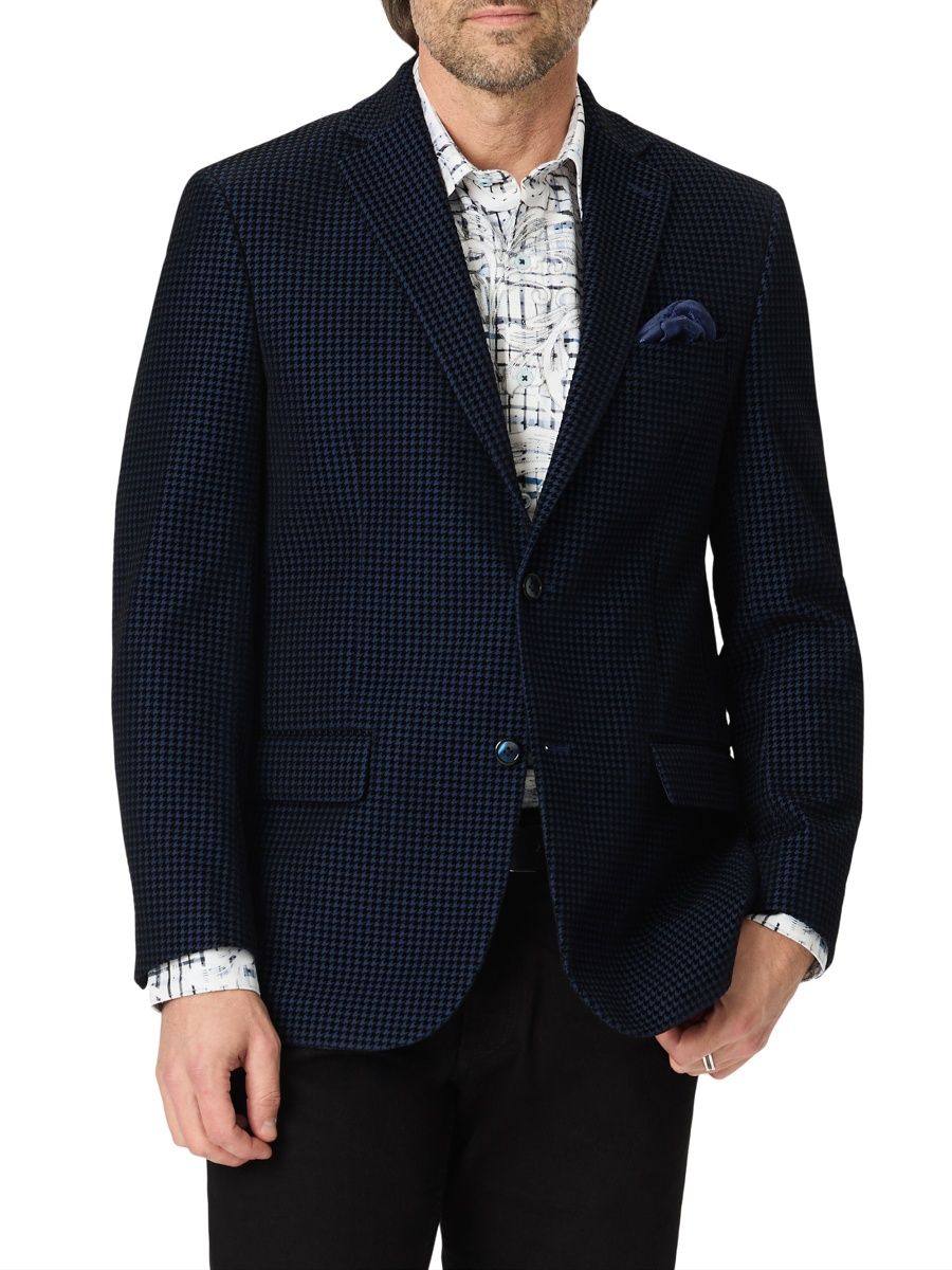 Robert Graham Men's Somerton Houndstooth Velvet Sport Coat - Navy - Size 40