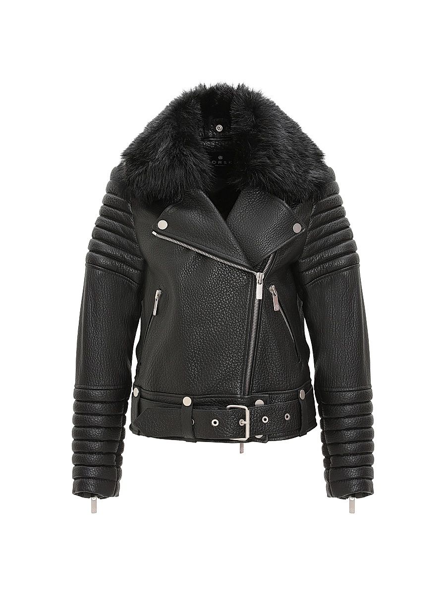 Women's Lambskin Moto Zip Jacket - Black - Size XL