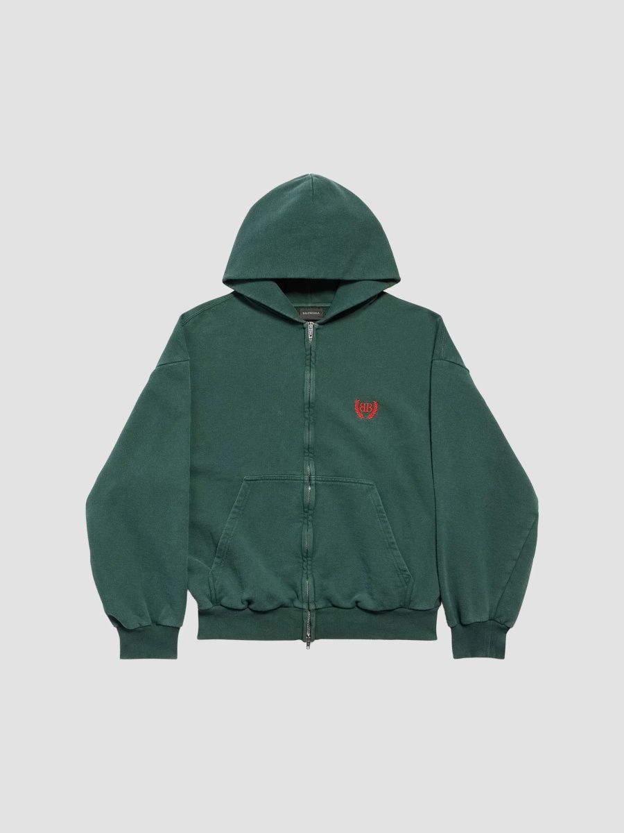 Balenciaga Men's Laurel Classic Zip-Up Hoodie Regular Fit - Dark Green - Size XXL