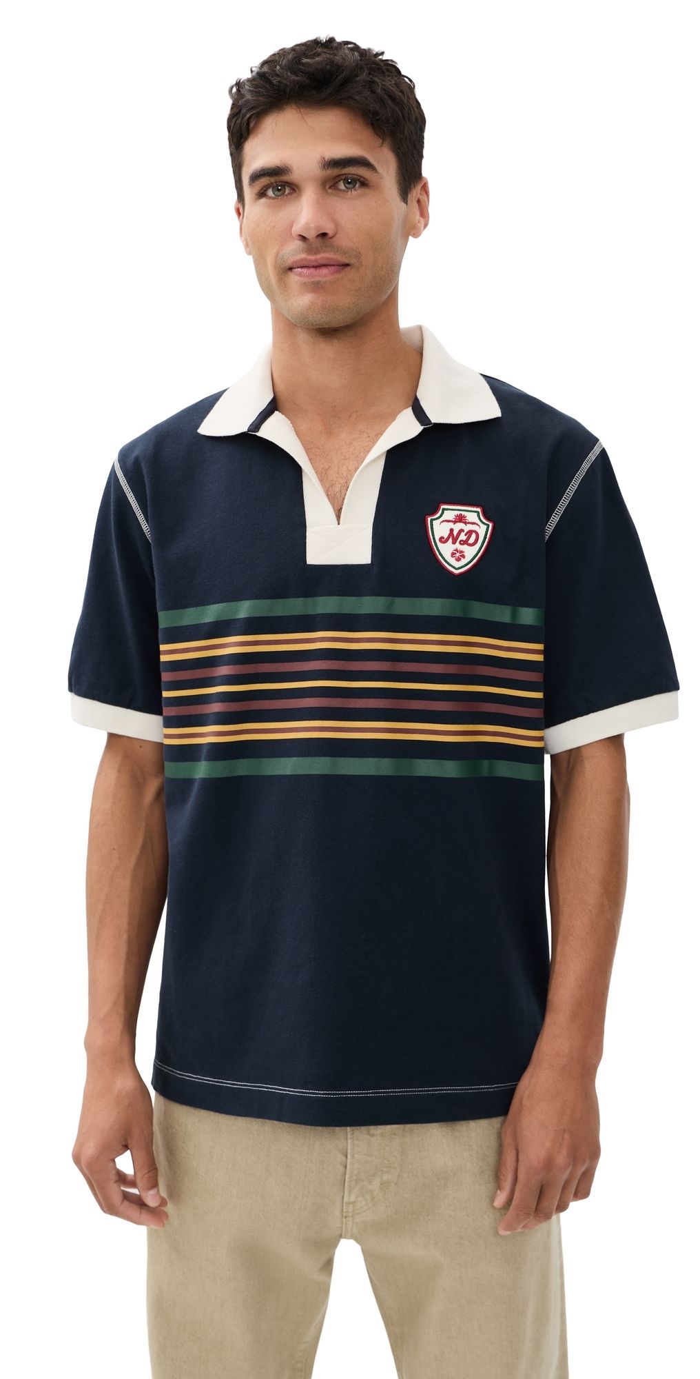 Nicholas Daley Short Sleeve Striped Rugby Polo Navy L
