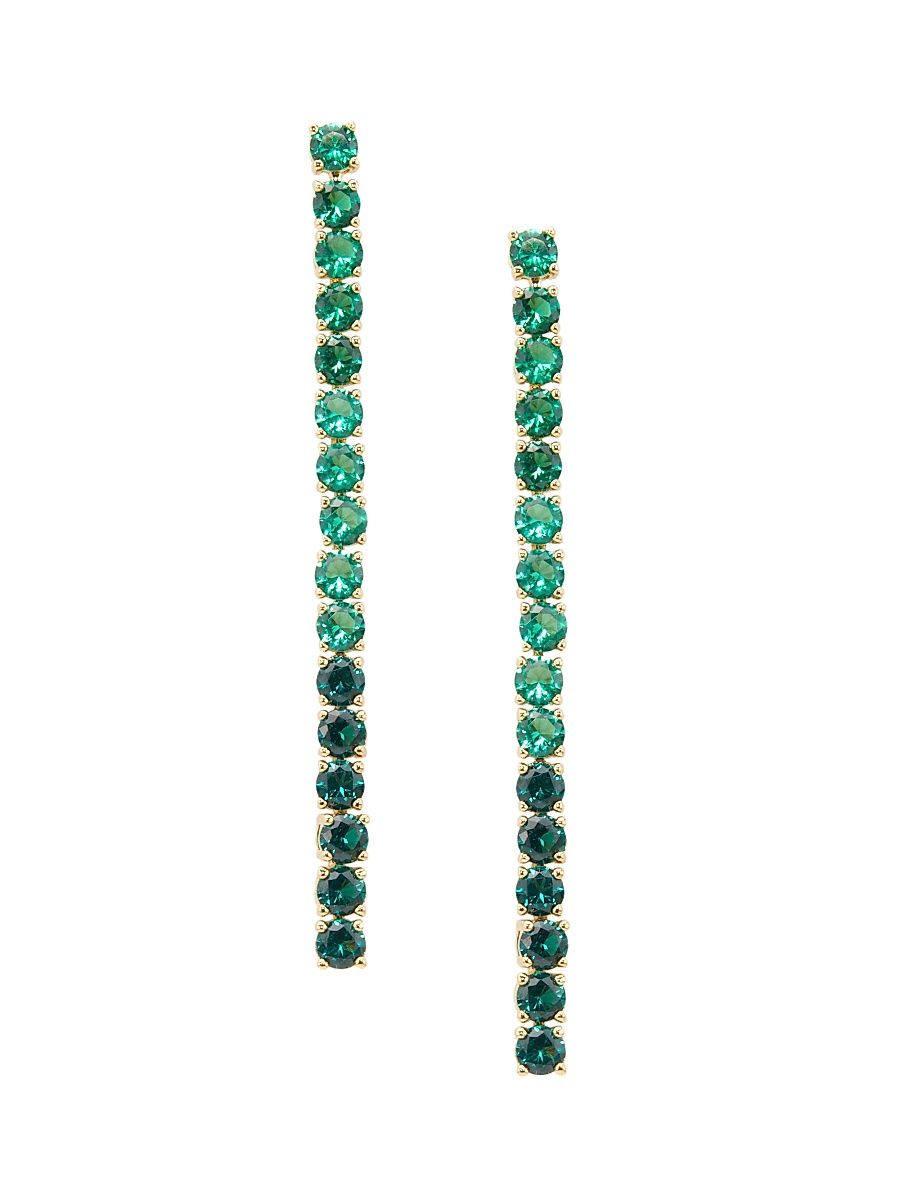 Women's 18K-Gold-Plated & Crystal Tennis Earrings - Green