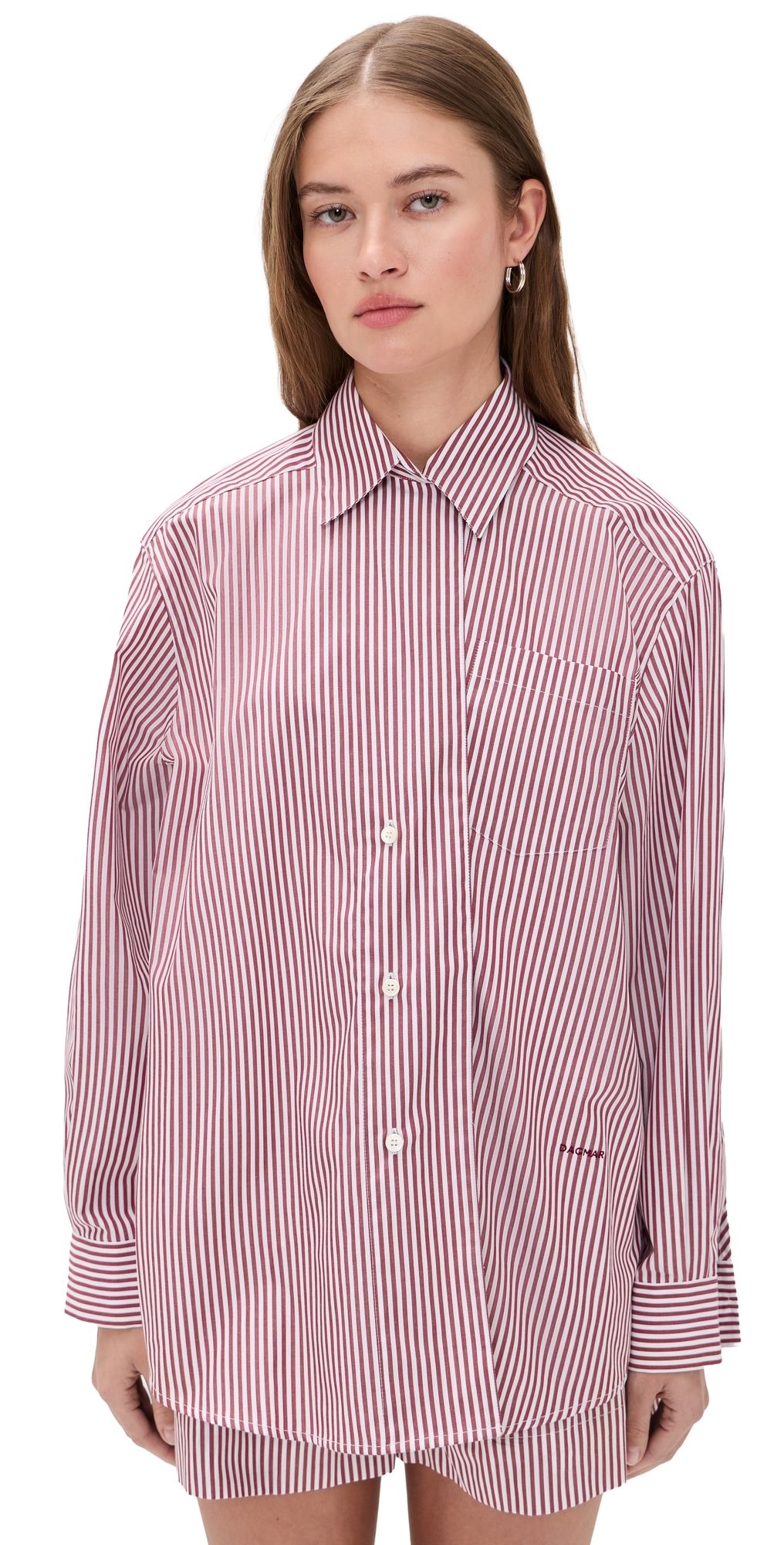 House of Dagmar Asymmetric Collared Shirt Red Stripe 40