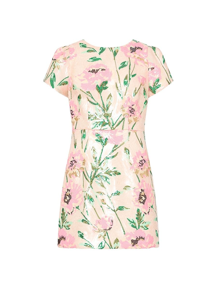 Women's Rowen Floral Sequin Sheath Minidress - White Multi - Size 12