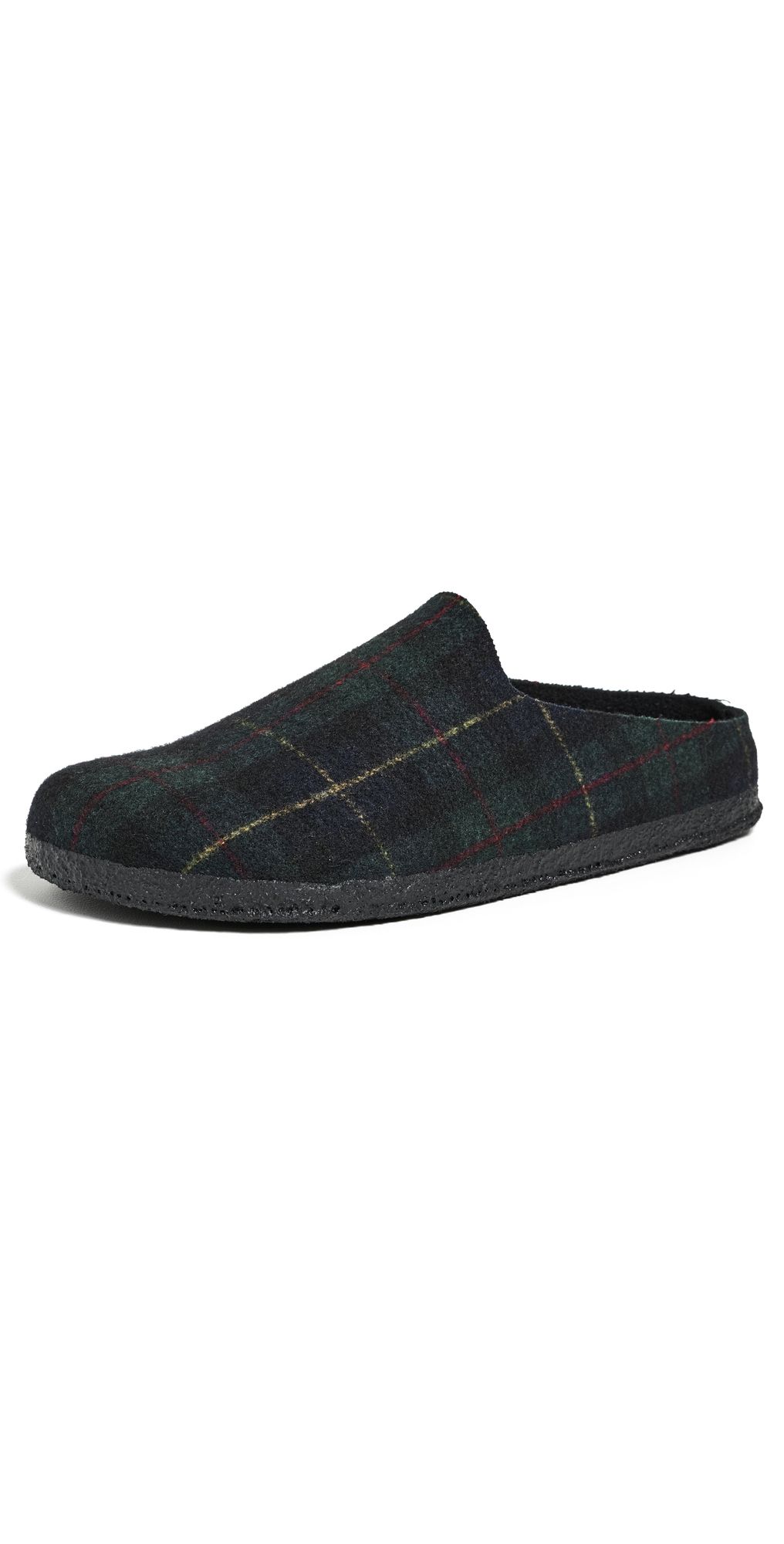 Birkenstock Amsterdam Wrapped Shearling Clogs Plaid Green/Black 45