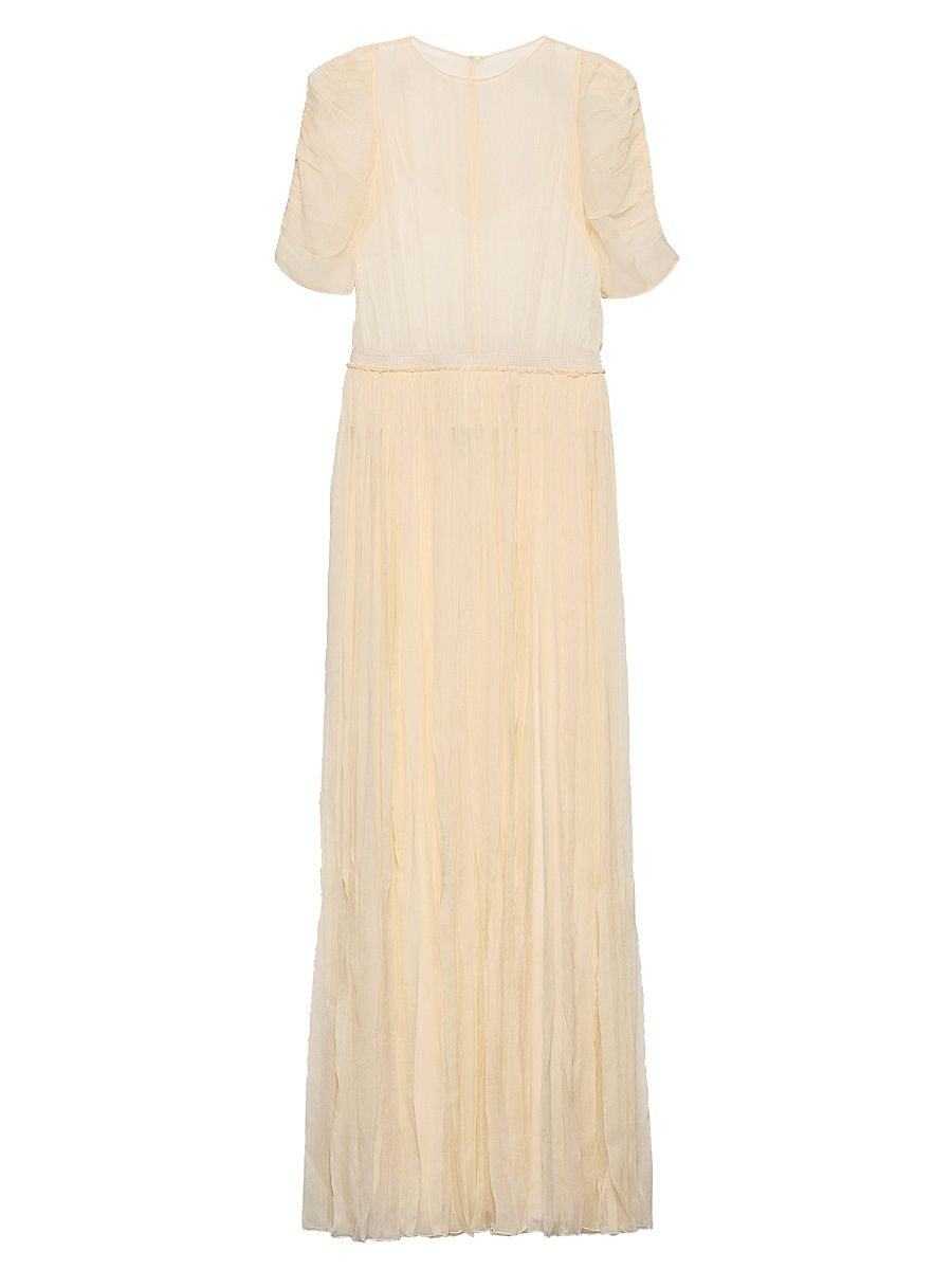 Women's Long Silk Chiffon Dress - Yellow - Size 6
