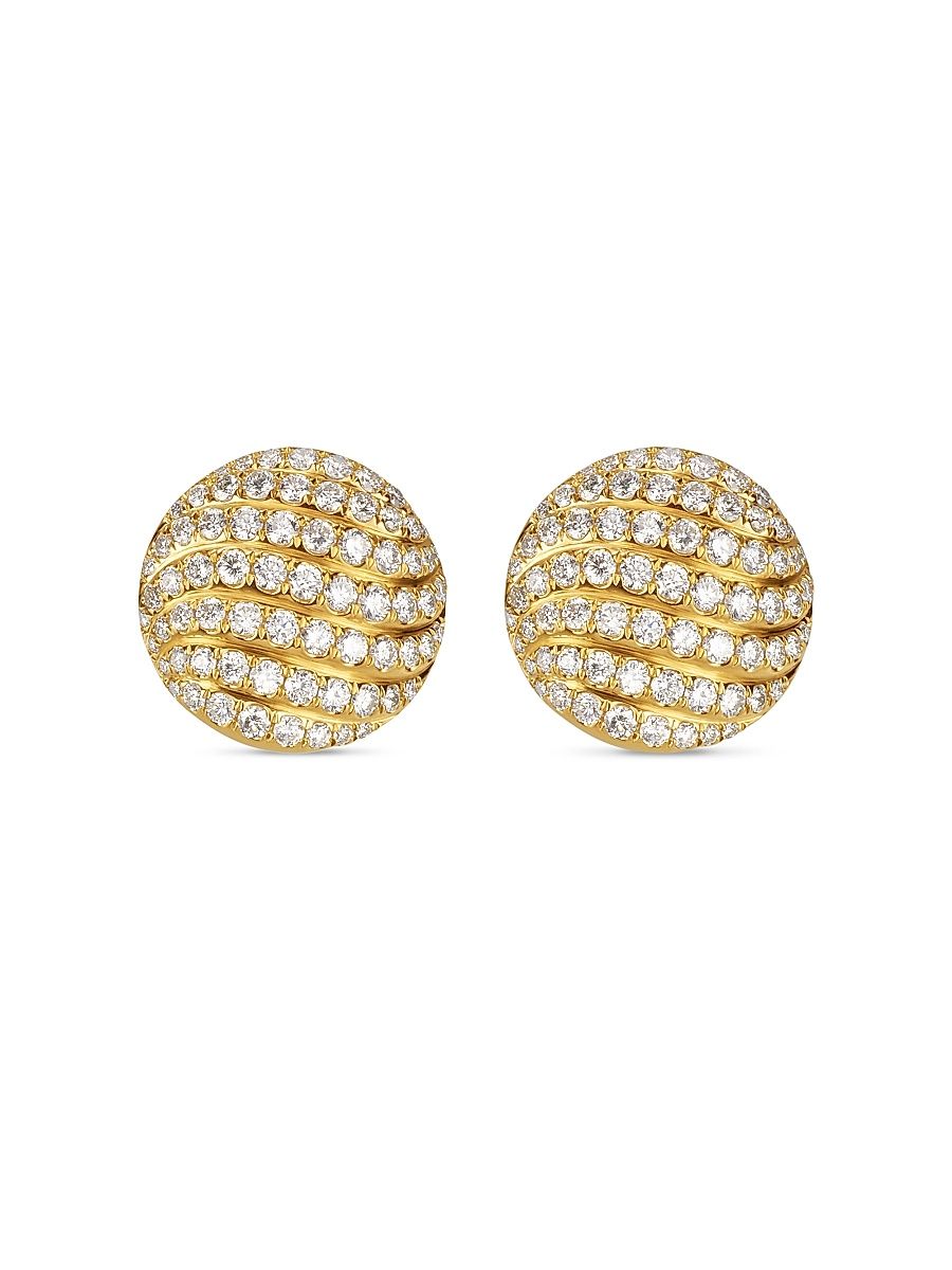 Women's Sculpted Cable Stud Earrings In 18K Yellow Gold Dith Diamonds - Diamond