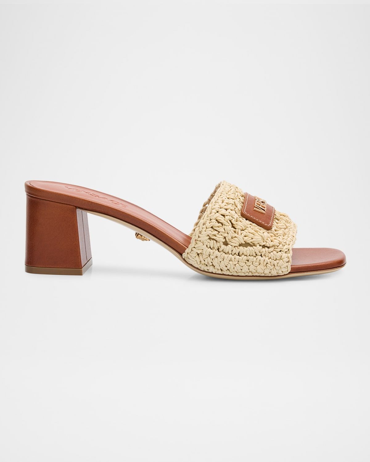 55mm Logo Tag Leather and Raffia Mule Sandals