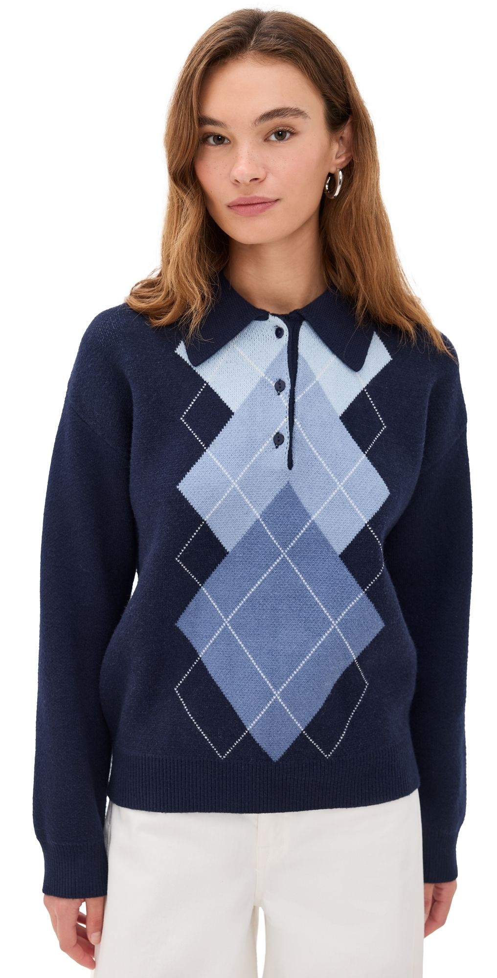 English Factory Argyle Knit Sweater Navy Multi XL