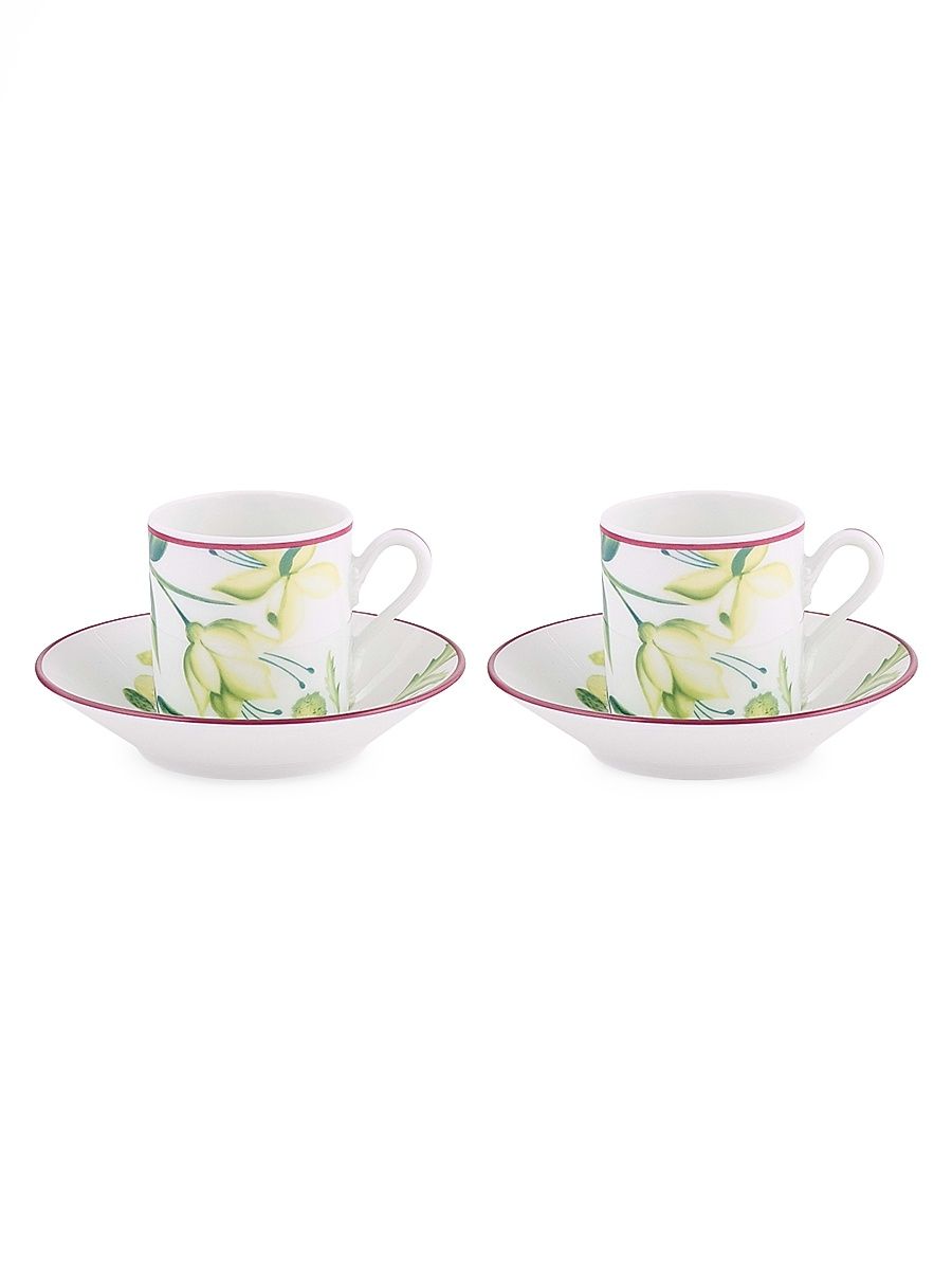 Florenza Malva Floral 4-Piece Espresso Cup & Saucer Set - Pink