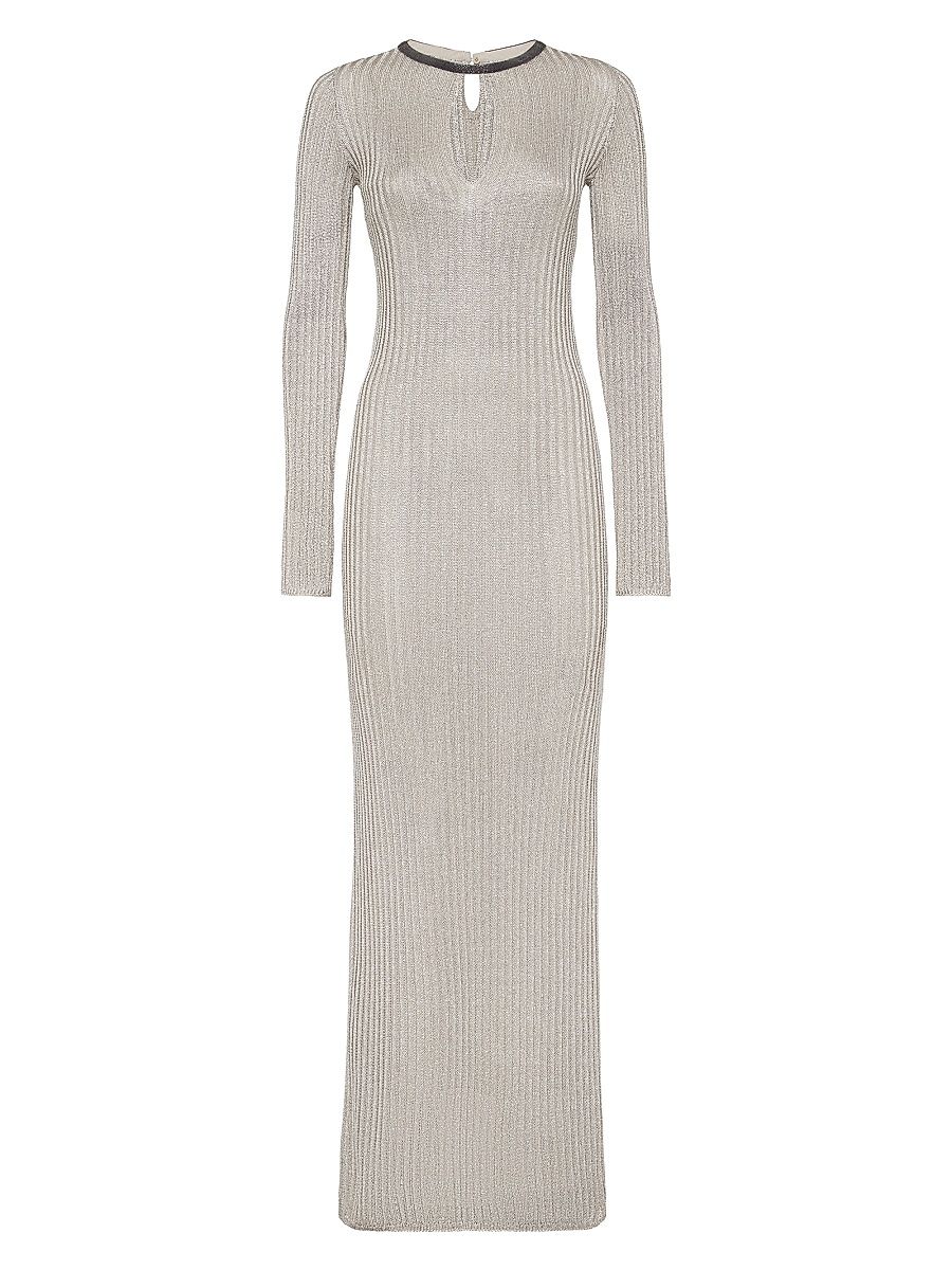 Women's Sparkling Rib Knit Dress with Precious Collar - Sand - Size XXL