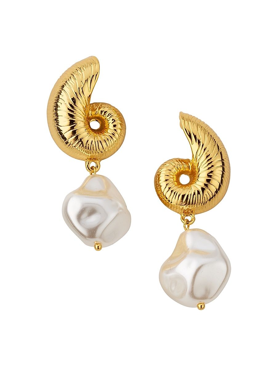 Women's Seashell Pearly Goldtone & Imitation Pearl Drop Earrings - Gold