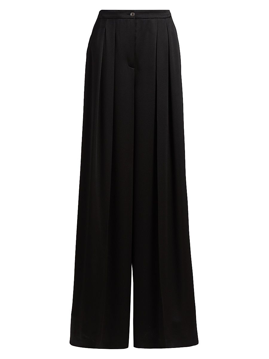 Women's Hammered Satin High-Rise Palazzo Pants - Black - Size 4