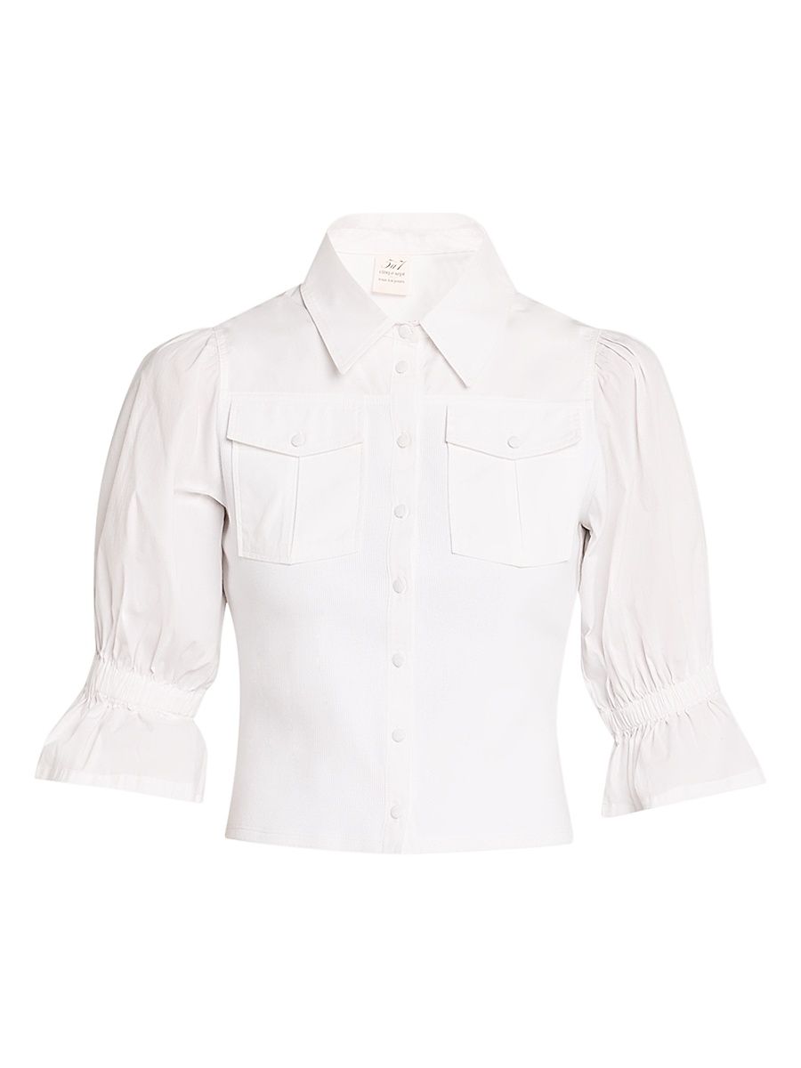 Women's Lyric Poplin Puff-Sleeve Top - White - Size Medium