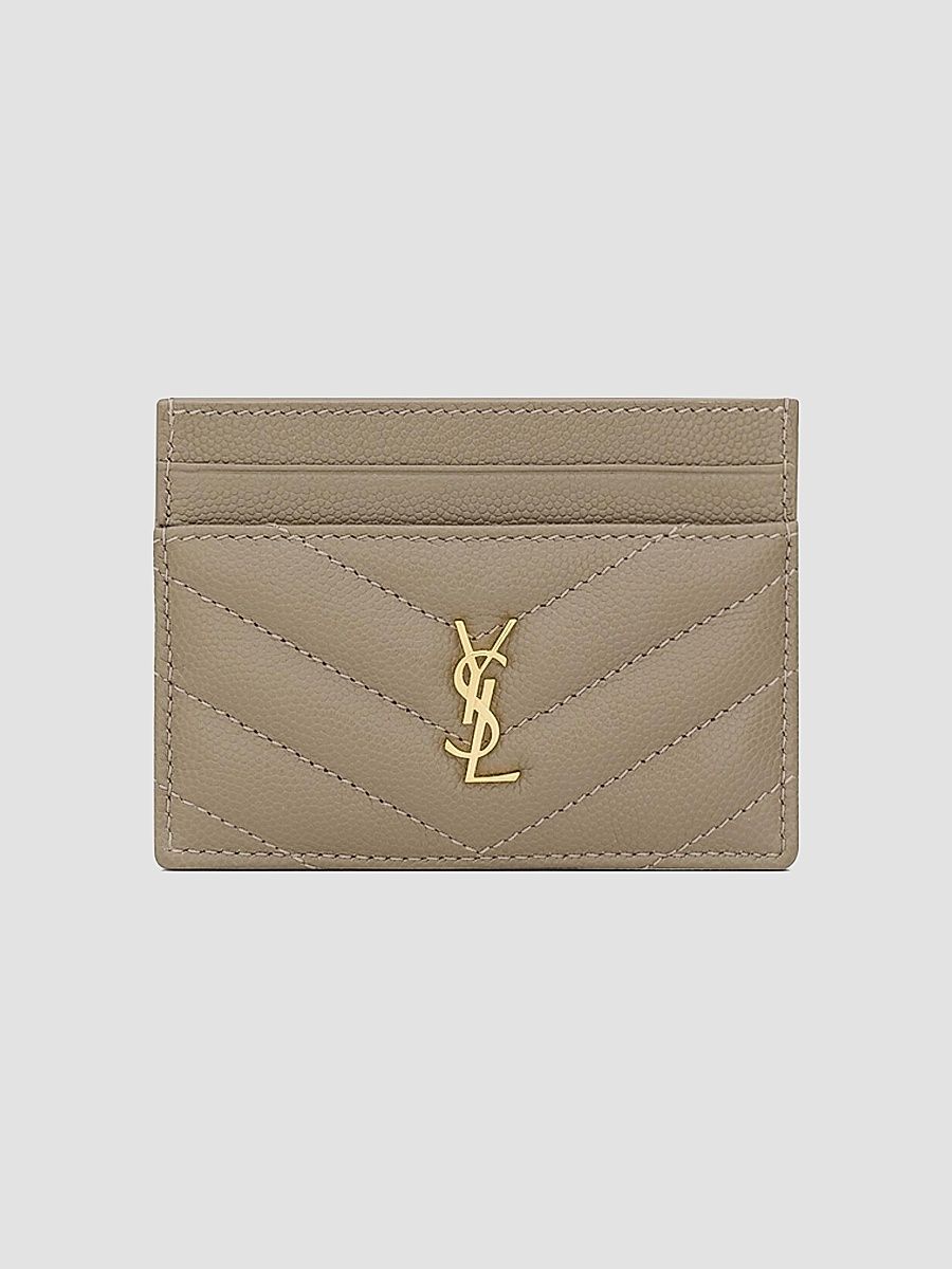 Saint Laurent Women's Cassandre Card Case in Grain De Poudre Leather - Light Taupe