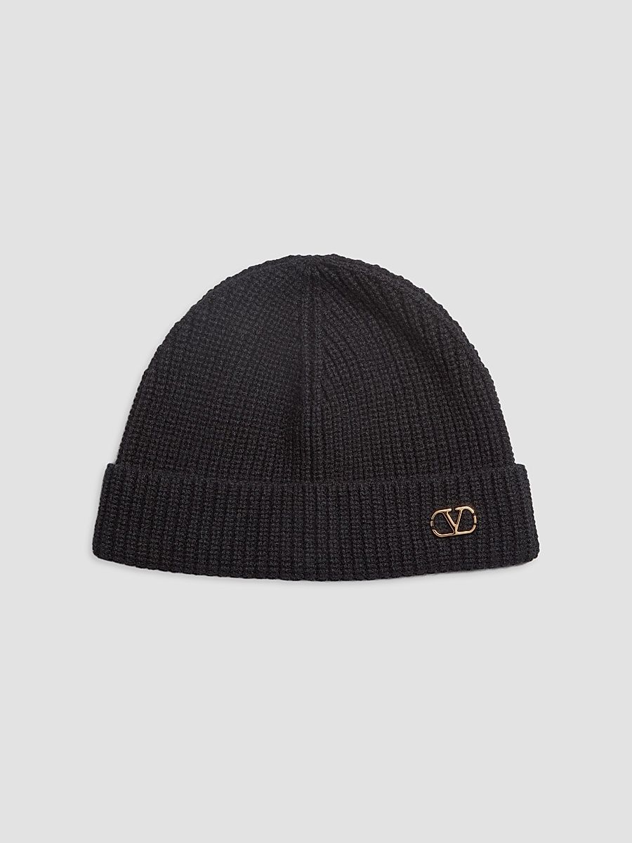 Men's VLogo Signature Knitted Cashmere Beanie - Black