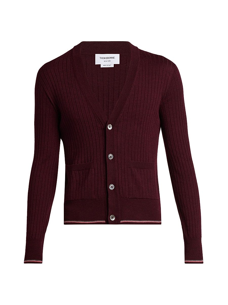 Men's RWB Striped Merino Wool Cardigan - Burgundy - Size XXL