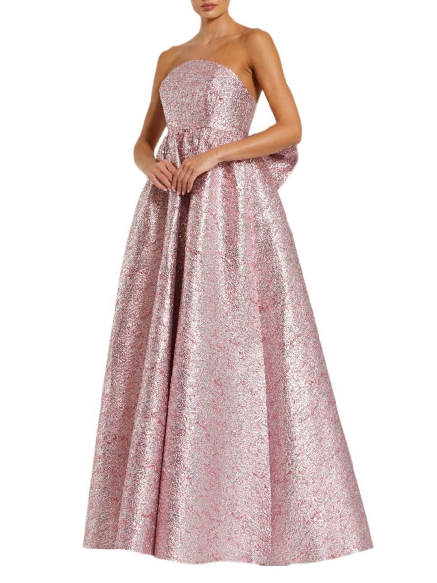 Mac Duggal Women's Evening Metallic Brocade Bow Strapless Gown - Raspberry - Size 16