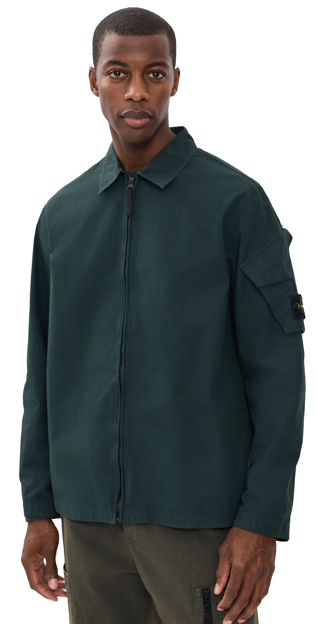 Stone Island Zip Overshirt Dark Green L
