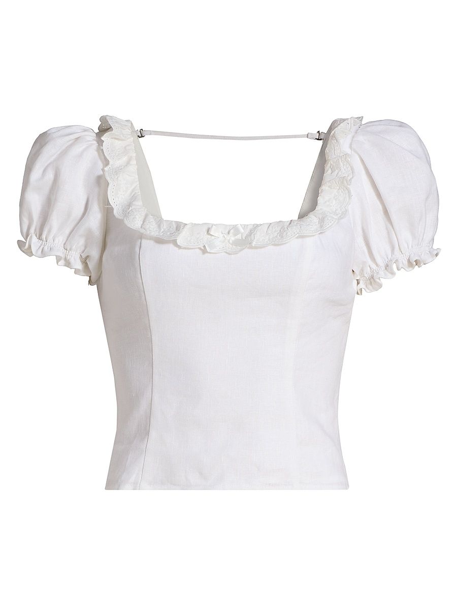 Women's Alice Embroidered-Linen Top - White - Size 10