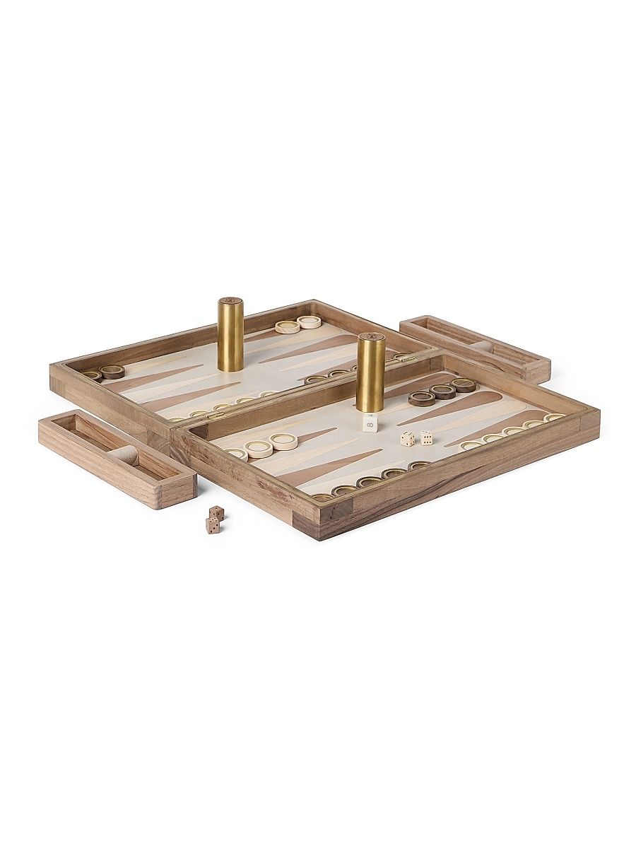 Walnut Wood, Krion and Brass Backgammon Set - Beige