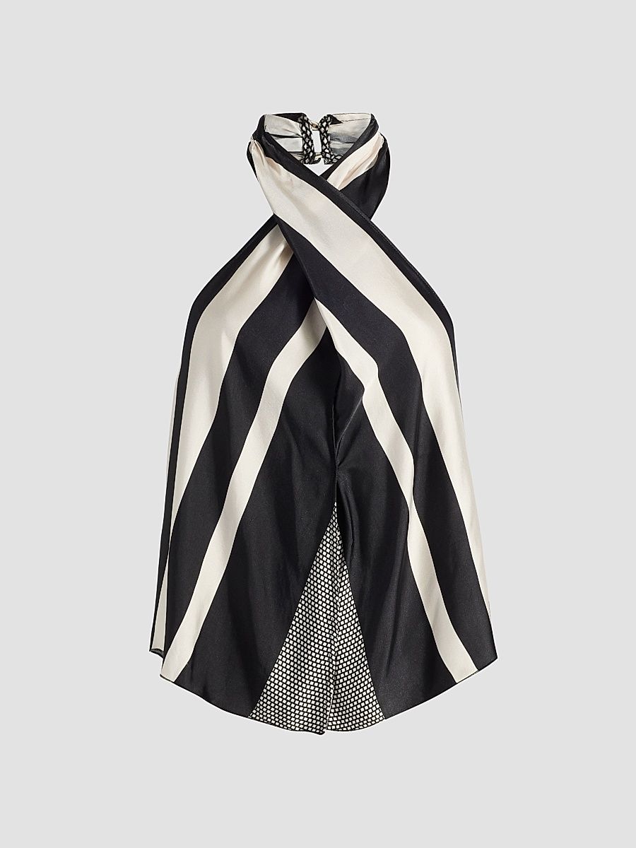 Women's Kylie Printed Halterneck Top - Black Stripe Combo - Size XL